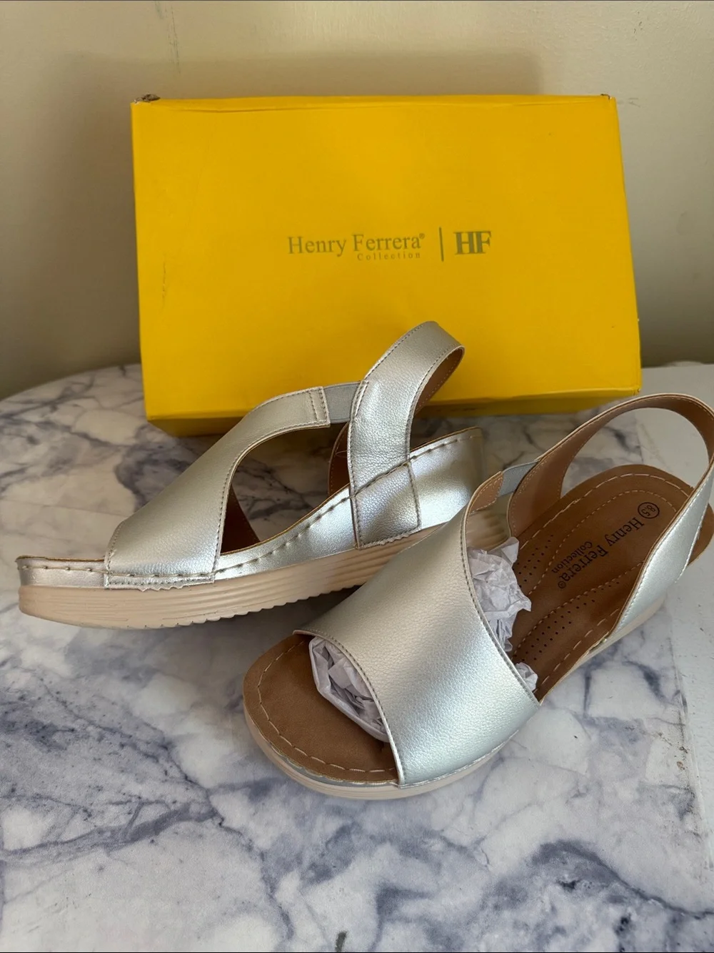 Henry Ferrera Silver Open-Toe Slingback Sandals